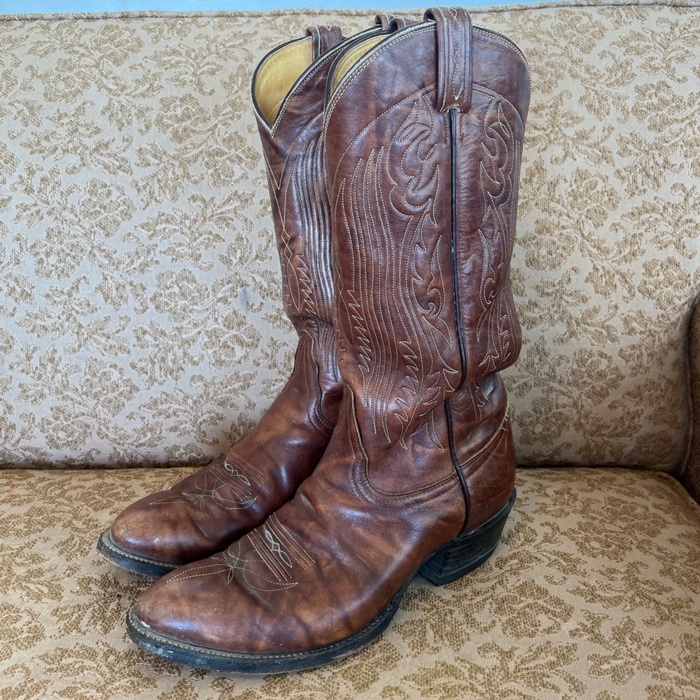 Tony Lama men’s vintage brown leather boots size 9D style 6367